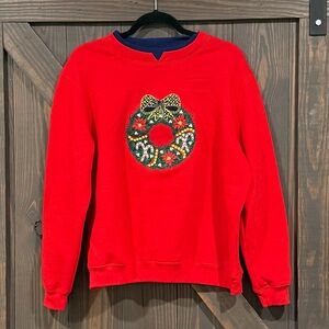 Natural Reflections Women’s Embroidered Wreath Christmas Sweatshirt‎ Size Large